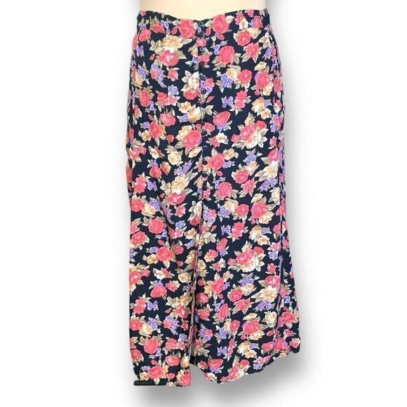 Vintage 90s Maxi Skirt Dark Floral Black Pink Cottagecore Button Down XL - Picture 9 of 9
